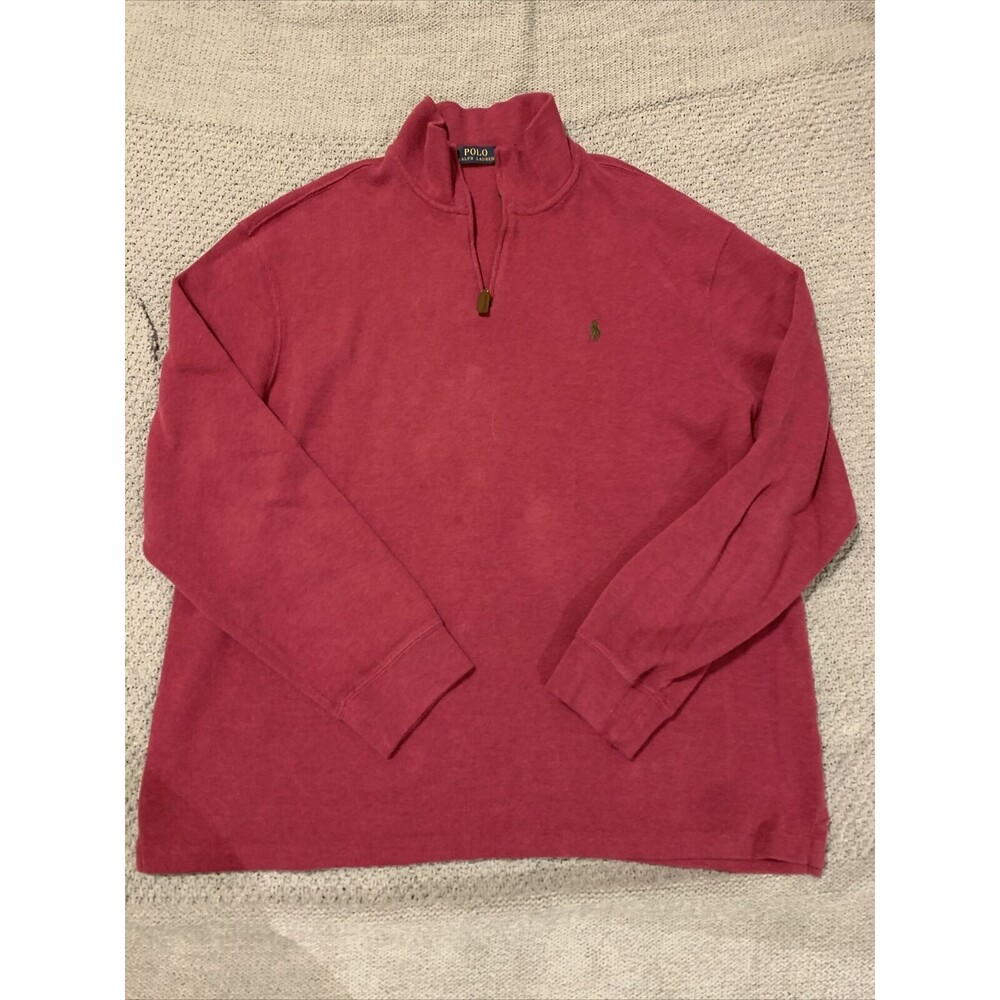 Polo‎ Ralph Lauren Knit Sweater 1/4 Zip Mens XXL Fuchsia Pony Pullover Mock Neck